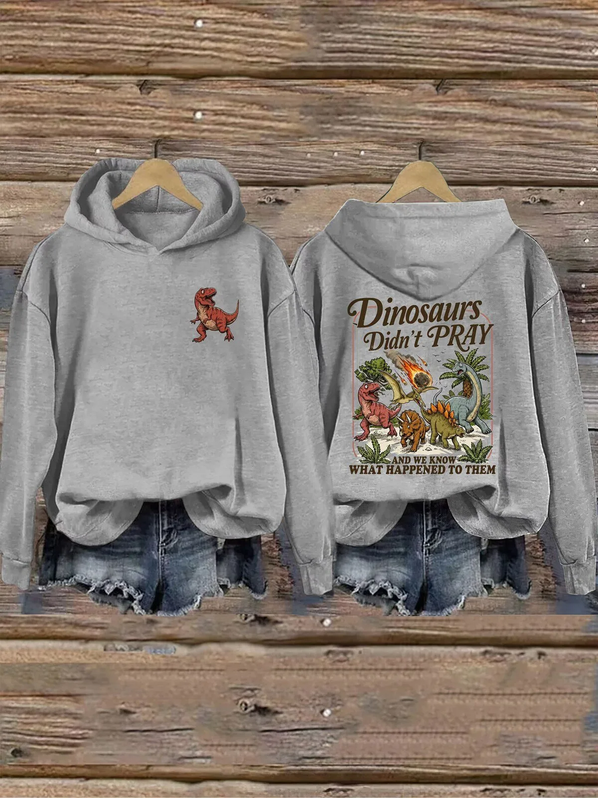 Dinosaurs Didn't Pray Funny Christian Meteorite Dinosaur Hoodie