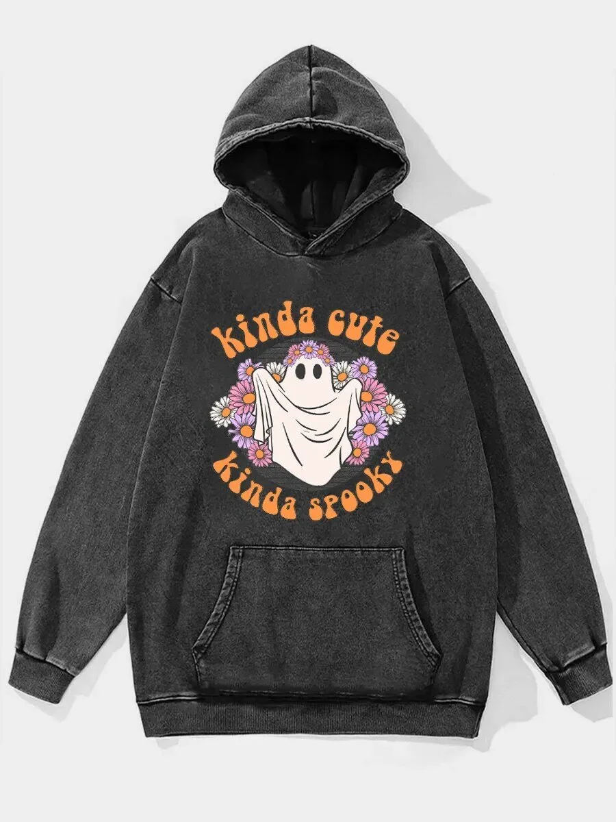 Kinda Cute Kinda Spooky Ghost Halloween Washed Black Hoodie