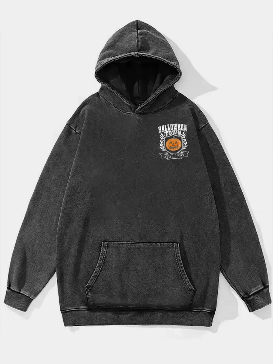 Halloweentown University Est 1998 Pumpkin Emblem Washed Hoodie