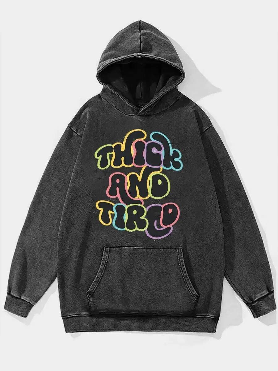 Thick And Tired Colorful Bubble Letters Washed Black Hoodie