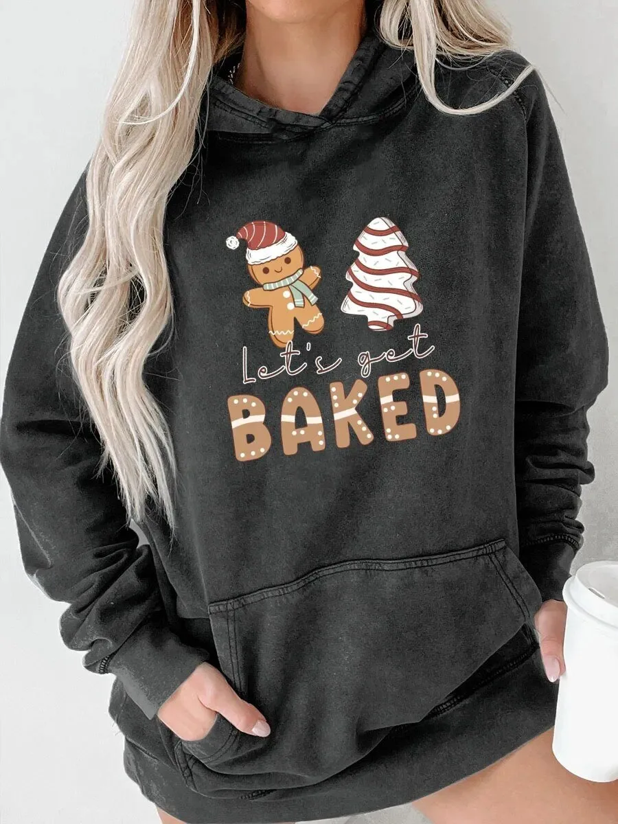 Let's Get Baked Gingerbread Man Christmas Holiday Black Hoodie