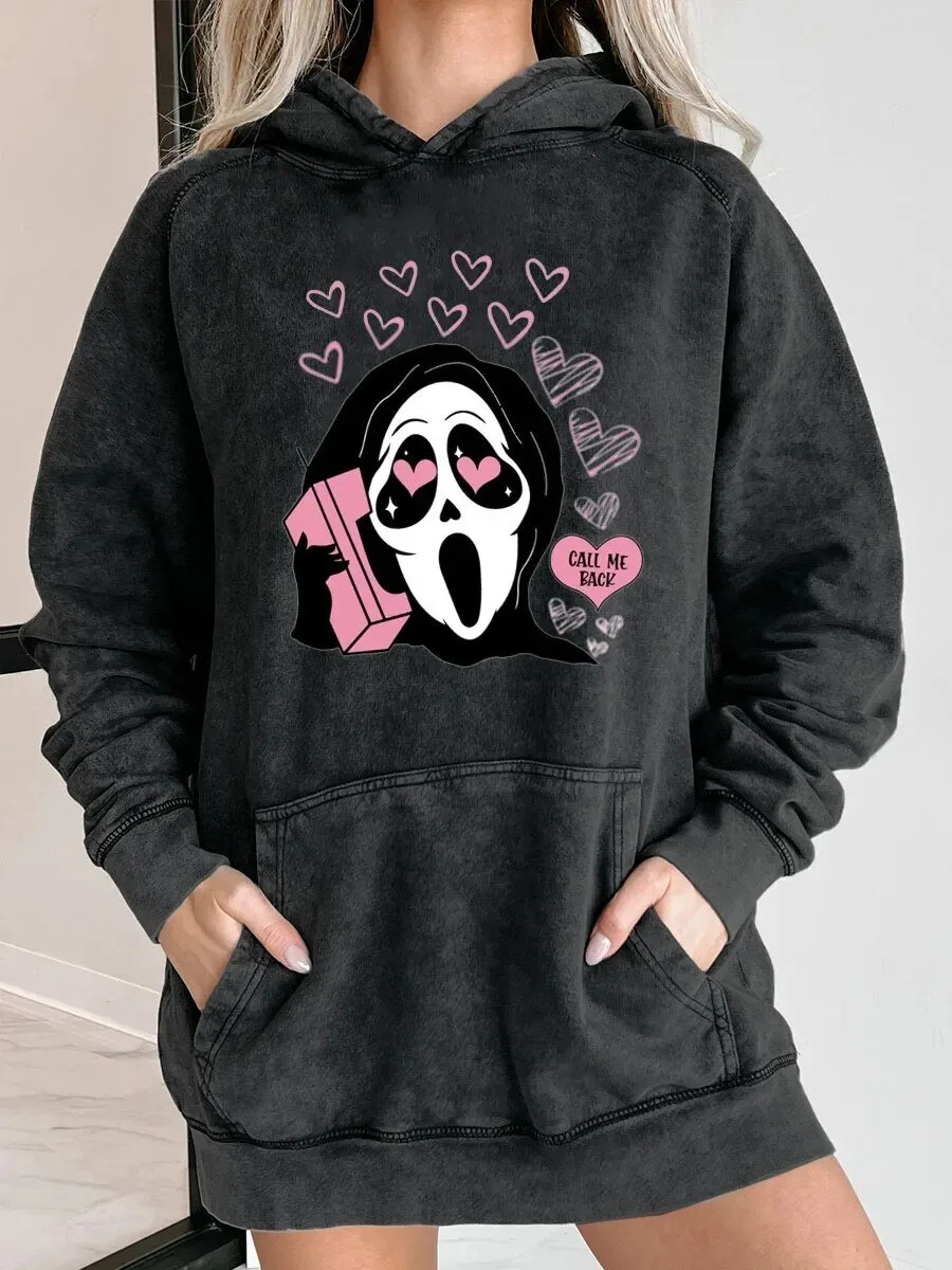 Ghostface Call Me Back Hearts Washed Hoodie