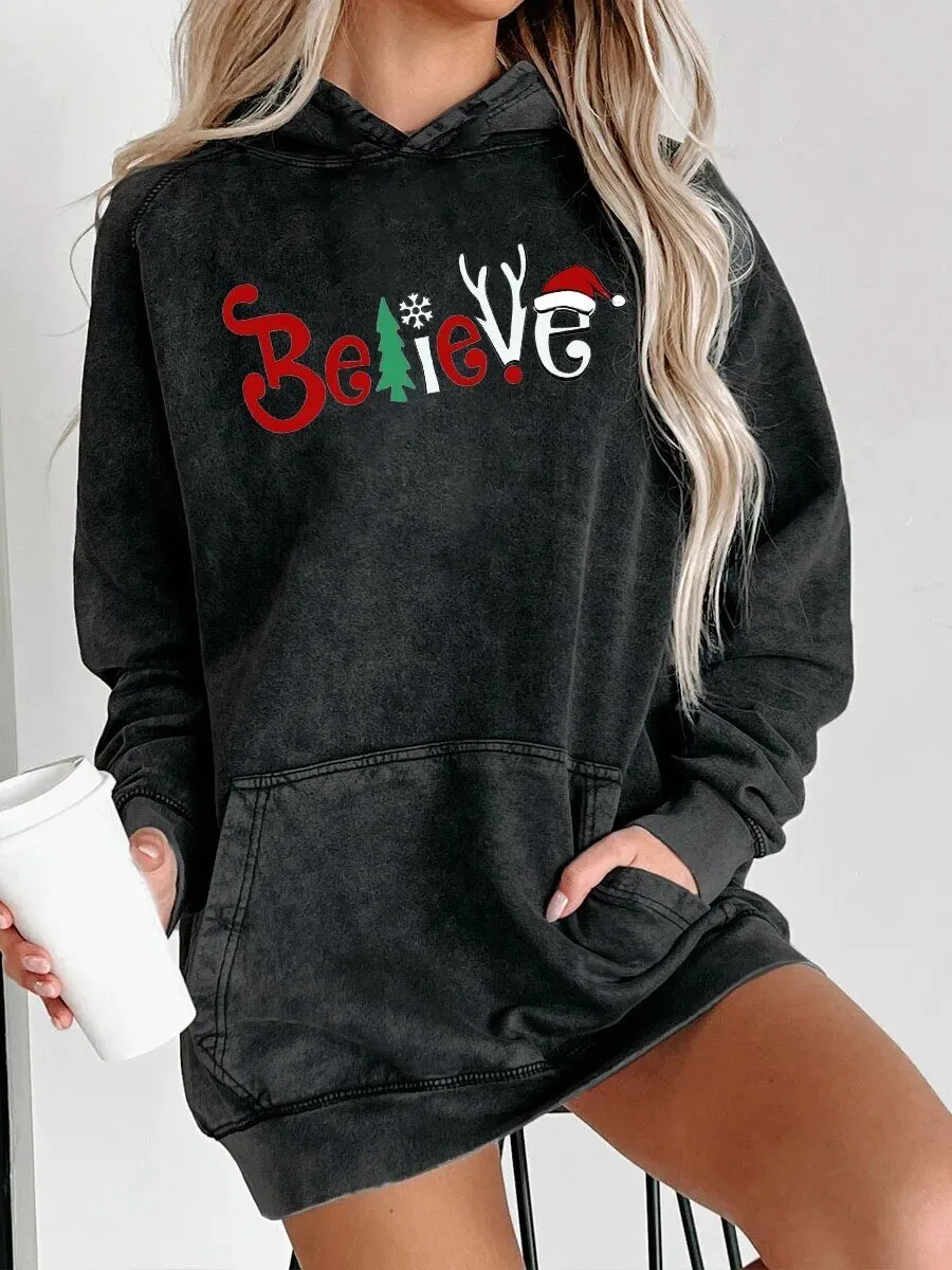 Believe Christmas Holiday Washed Hoodie