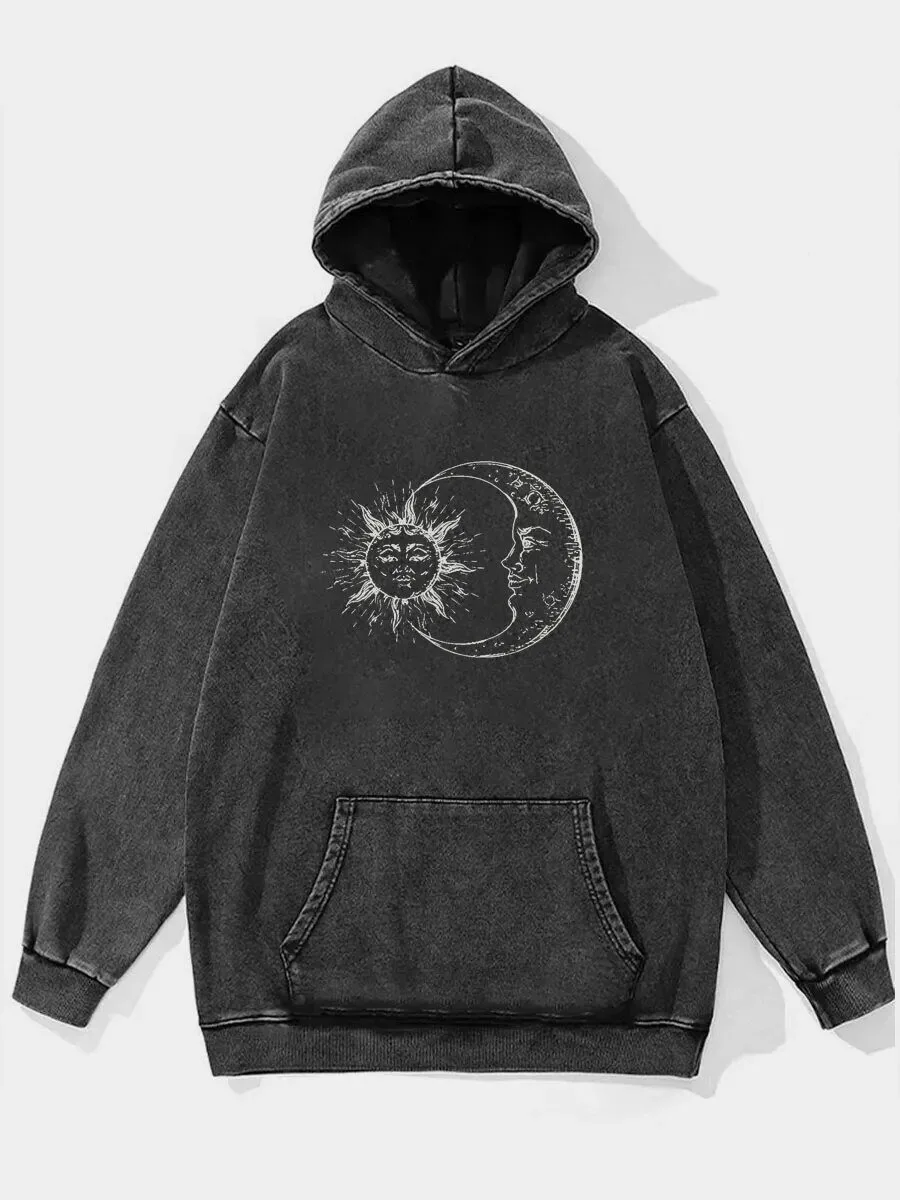 Vintage Sun And Moon Graphic Street Washed Hoodie