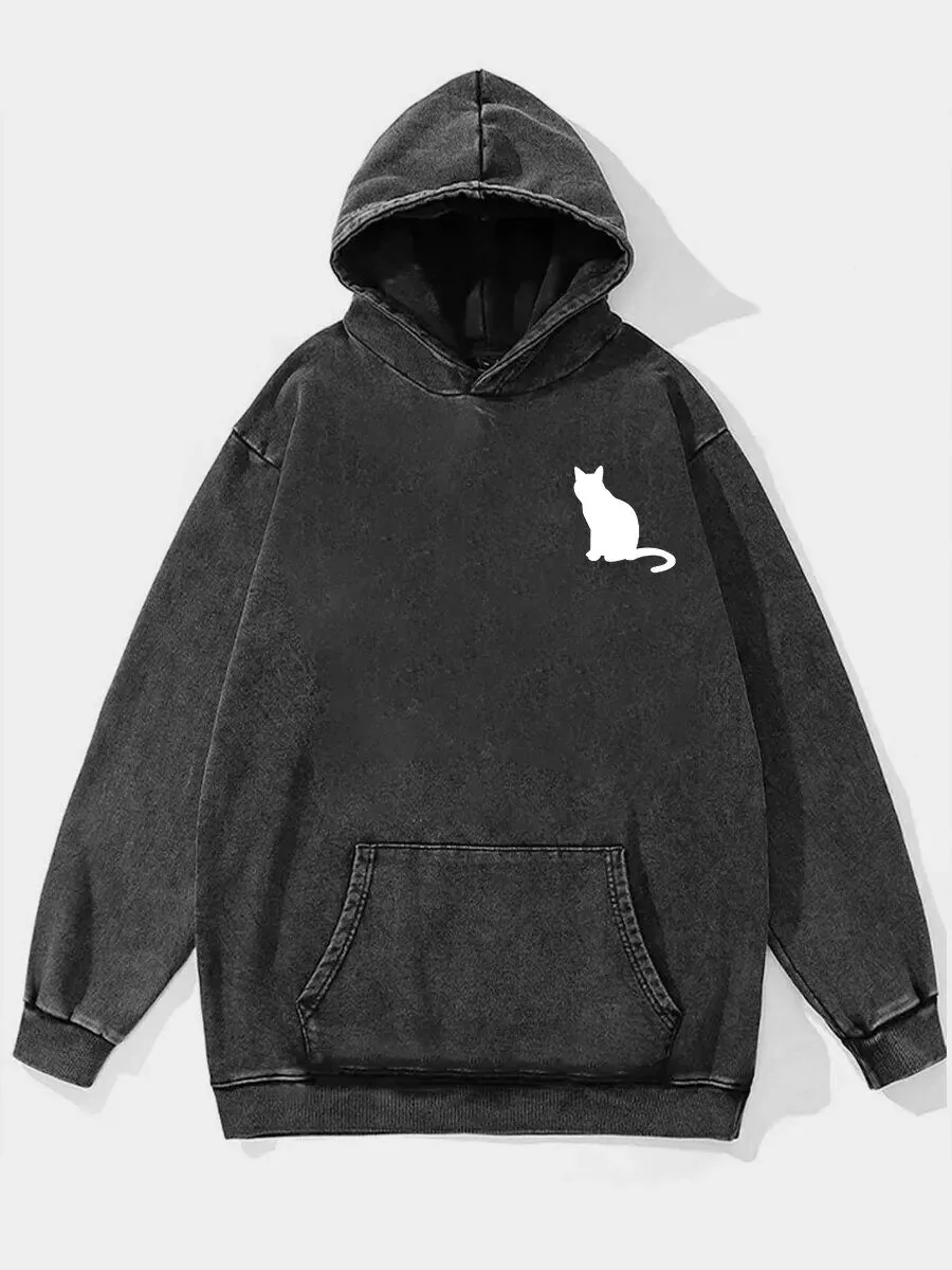 Cute White Cat Silhouette Washed Black Oversized Pullover Hoodie 1 Cute White Cat Silhouette Washed Black Oversized Pullover Hoodie