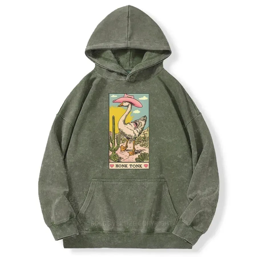 Honk Tonk Goose Wearing Cowboy Hat Desert Scene Vintage Washed Hoodie 2 Honk Tonk Goose Wearing Cowboy Hat Desert Scene Vintage Washed Hoodie