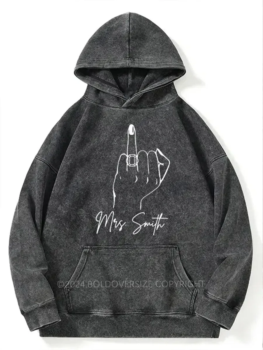 Custom Mrs. Smith Middle Finger Engagement Ring Washed Hoodie